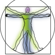 Medizinisches Symbol, Mensch dargestellt im Keis und im Quadrat stehend